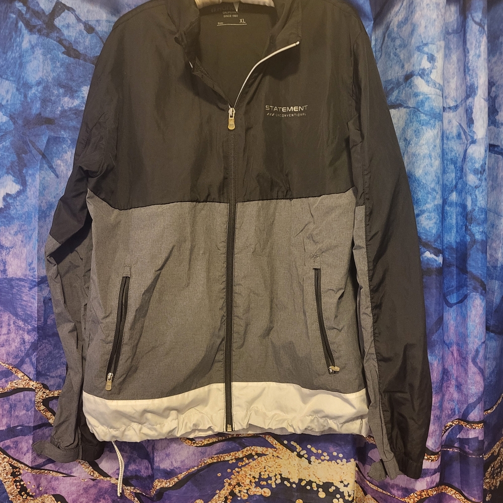Hang Ten Tri-Color Windbreaker in Black, Gray, and White
